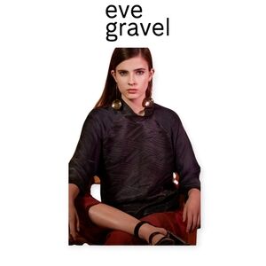 Eve Gravel Jacquard Black Blouse Batwing Hi Low Cupro Tencel Top Size M Montreal
